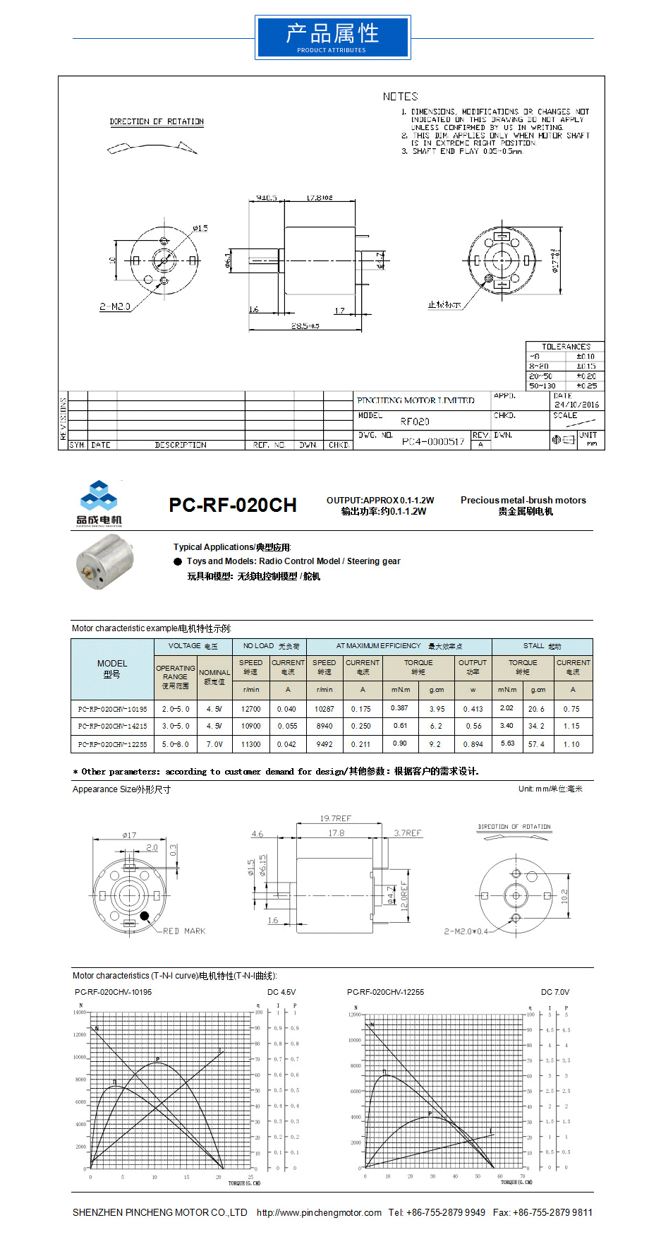 USB風扇直流電機RF-020屬性